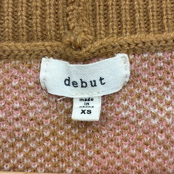 Debut Quirky Patchwork Cropped Cardigan Womens XS Brown Pink Retro Indie Whimsy - Picture 8 of 9